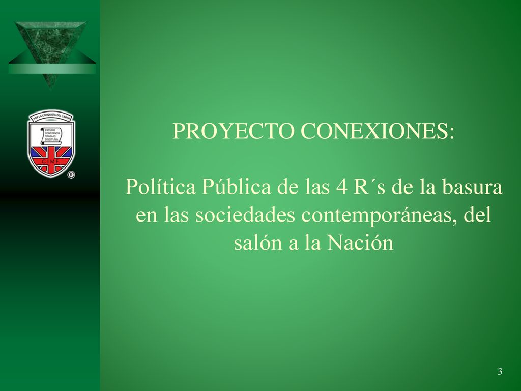 PROYECTO CONEXIONES: Política Pública de las 4 R´s de la basura en las sociedades contemporáneas, del salón a la Nación.
