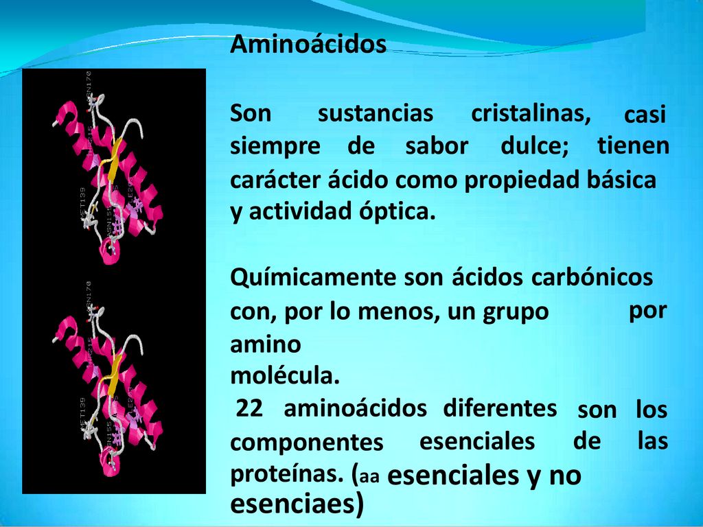 Aminoácidos Son sustancias cristalinas, casi tienen siempre de sabor