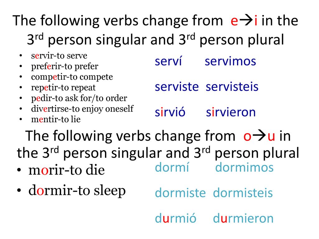 The following verbs change from ei in the 3rd person singular and 3rd person plural