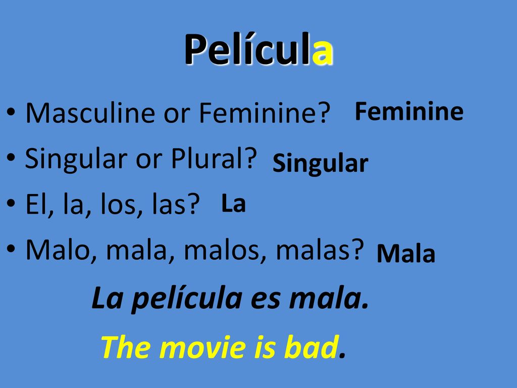 Película La película es mala. The movie is bad. Masculine or Feminine