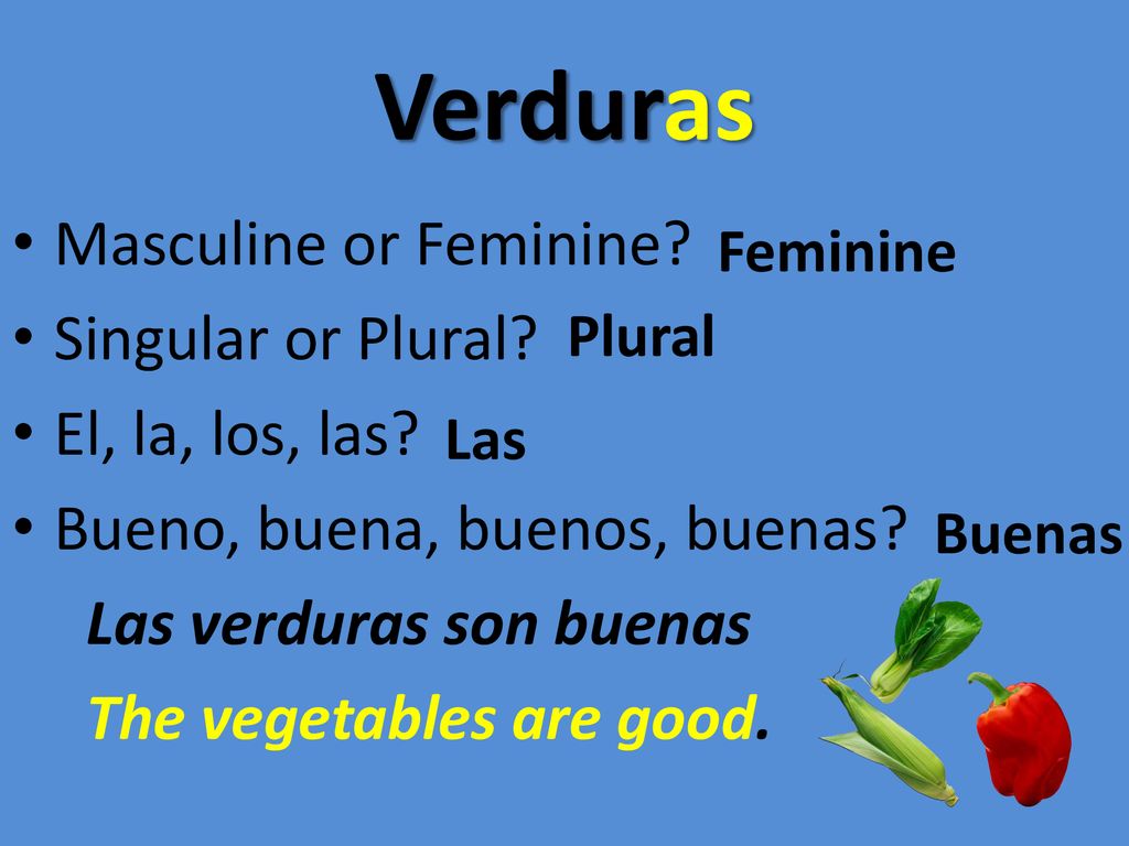 Verduras Masculine or Feminine Singular or Plural El, la, los, las