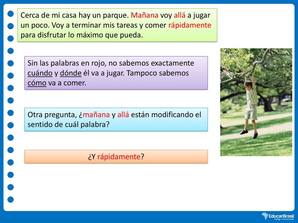 Cerca de mi casa hay un parque. Mañana voy allá a jugar un poco