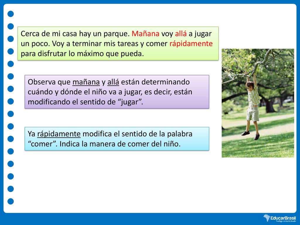 Cerca de mi casa hay un parque. Mañana voy allá a jugar un poco