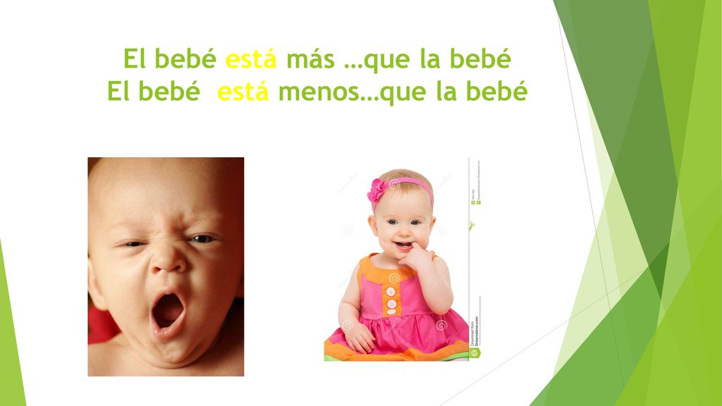 El bebé está más …que la bebé El bebé está menos…que la bebé