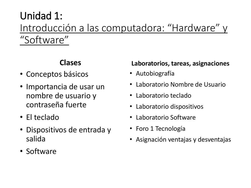 Unidad 1: Introducción a las computadora: Hardware y Software