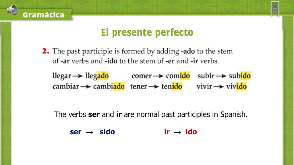 The verbs ser and ir are normal past participles in Spanish.