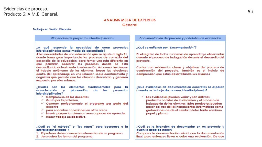 Evidencias de proceso. Producto 6: A.M.E. General.