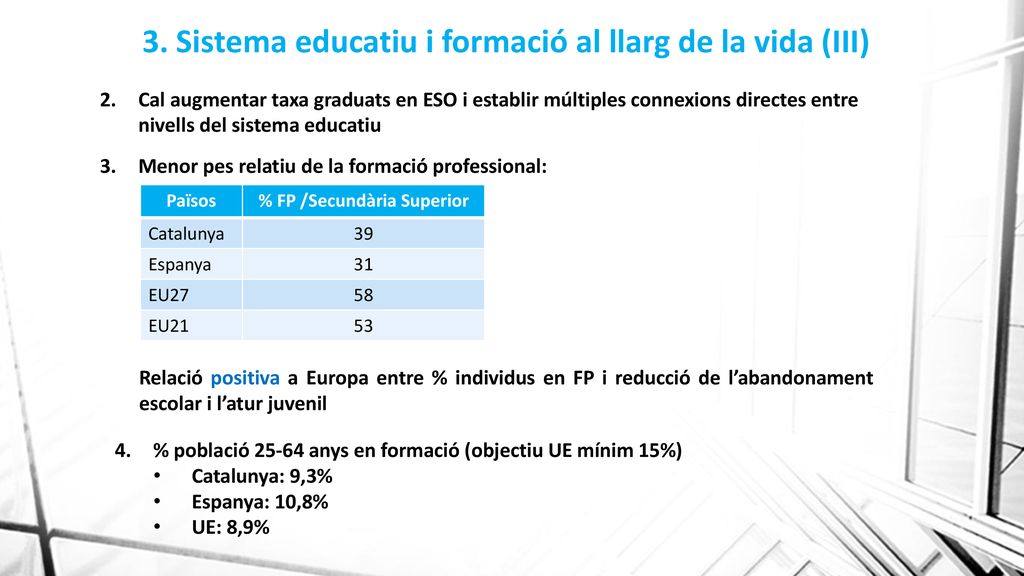 3. Sistema educatiu i formació al llarg de la vida (III)