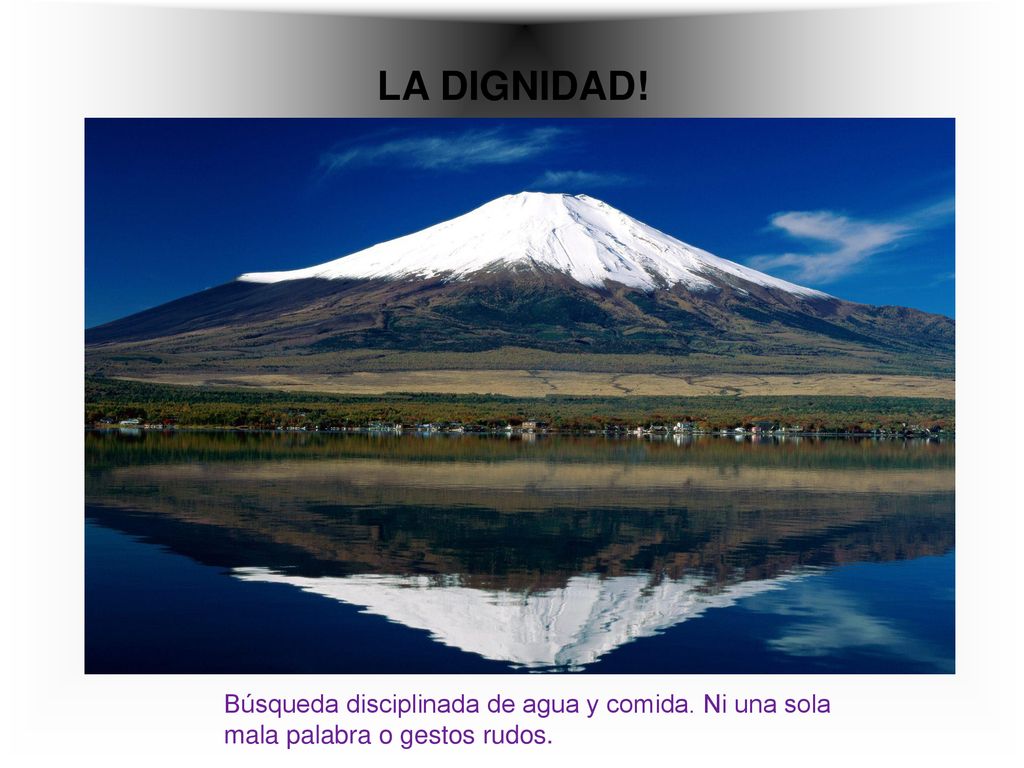 LA DIGNIDAD! Búsqueda disciplinada de agua y comida. Ni una sola mala palabra o gestos rudos.