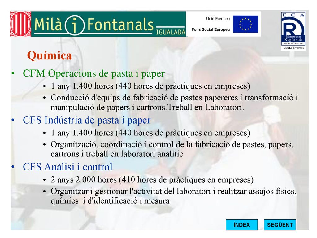 Química CFM Operacions de pasta i paper CFS Indústria de pasta i paper