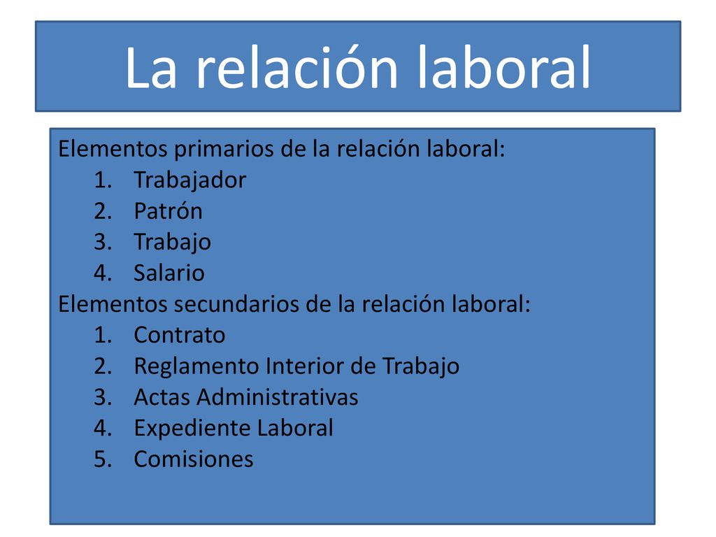 La relación laboral Elementos primarios de la relación laboral: