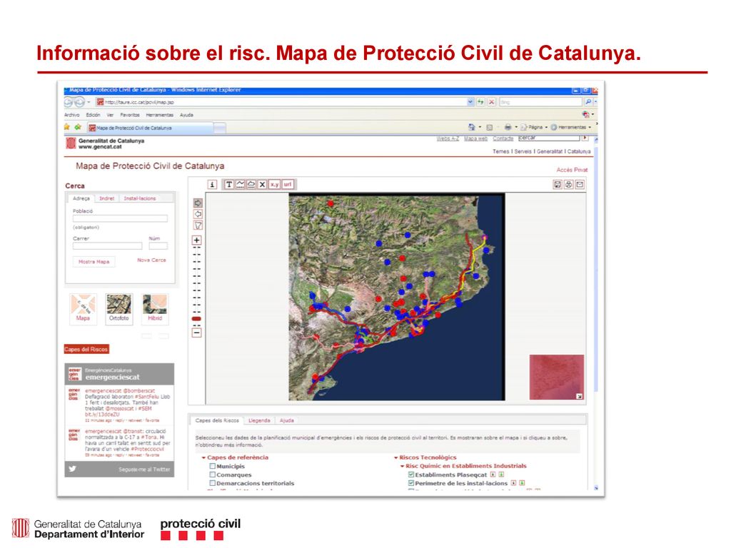 Informació sobre el risc. Mapa de Protecció Civil de Catalunya.