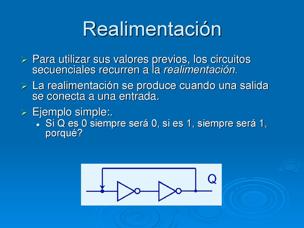 Realimentación Para utilizar sus valores previos, los circuitos secuenciales recurren a la realimentación.