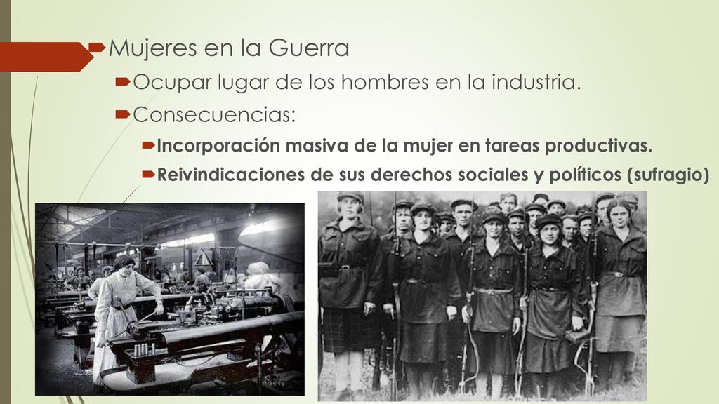 Mujeres en la Guerra Ocupar lugar de los hombres en la industria.