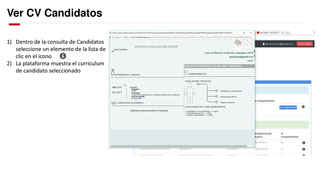 Ver CV Candidatos Dentro de la consulta de Candidatos seleccione un elemento de la lista de clic en el icono.