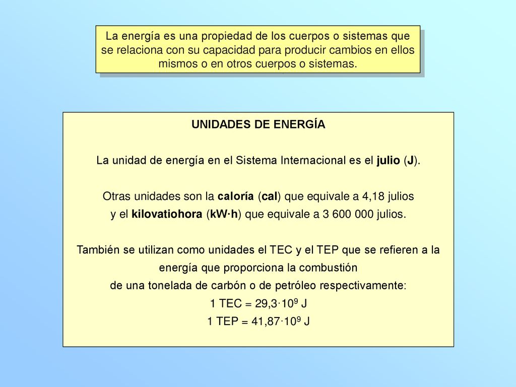 La energía es una propiedad de los cuerpos o sistemas que