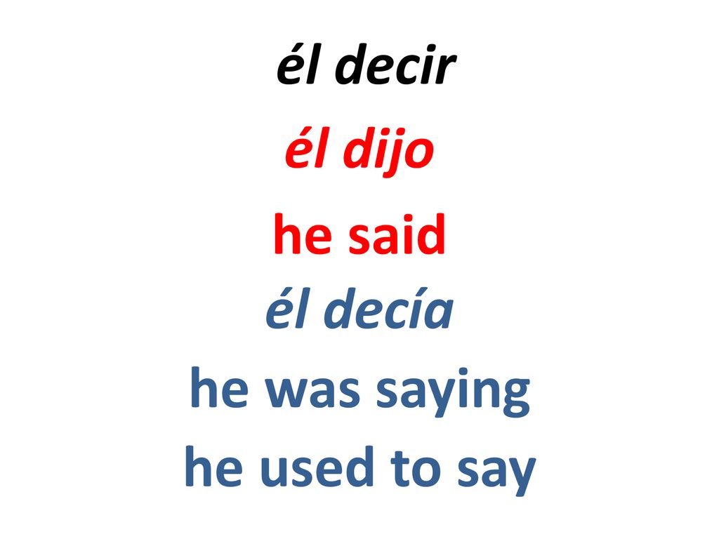 él decir él dijo he said él decía he was saying he used to say