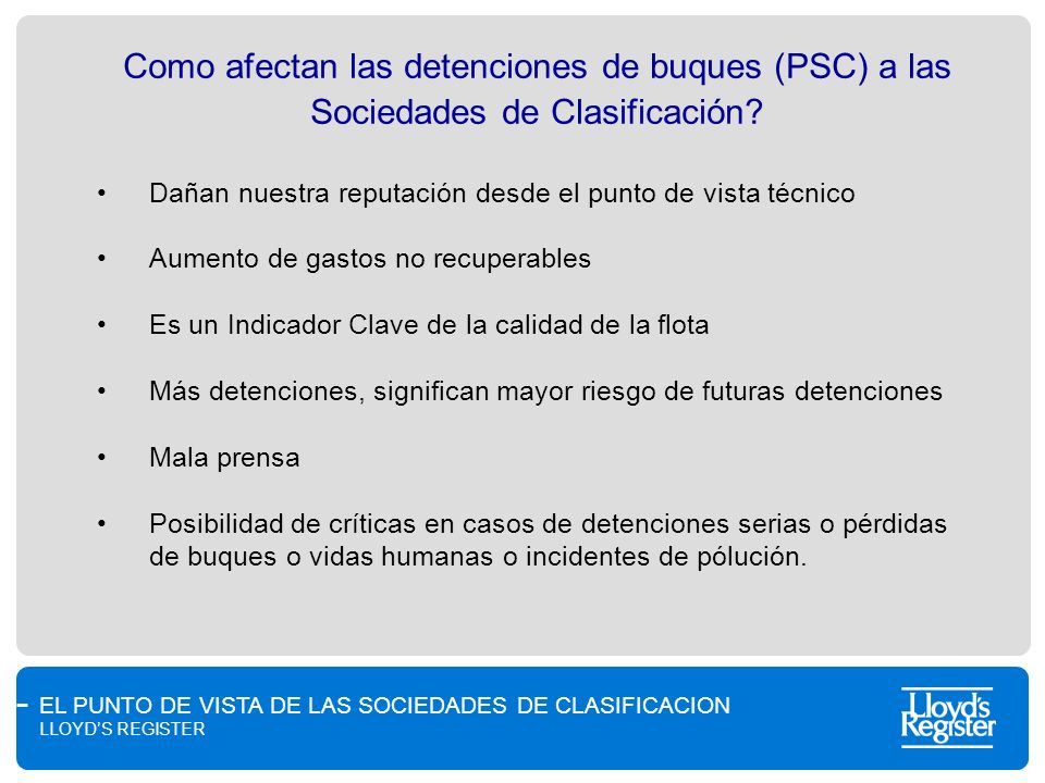 Como afectan las detenciones de buques (PSC) a las Sociedades de Clasificación