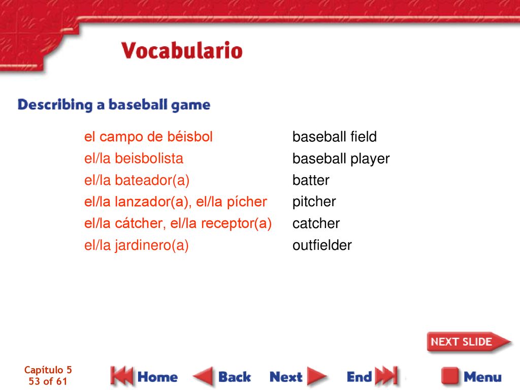 el campo de béisbol el/la beisbolista