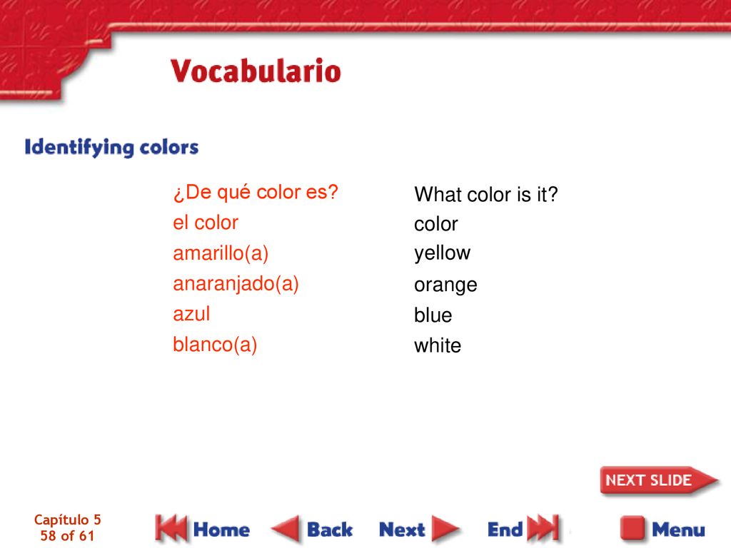 ¿De qué color es What color is it el color amarillo(a) color