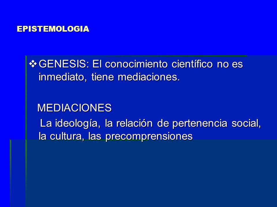 EPISTEMOLOGIA GENESIS: El conocimiento científico no es inmediato, tiene mediaciones. MEDIACIONES.