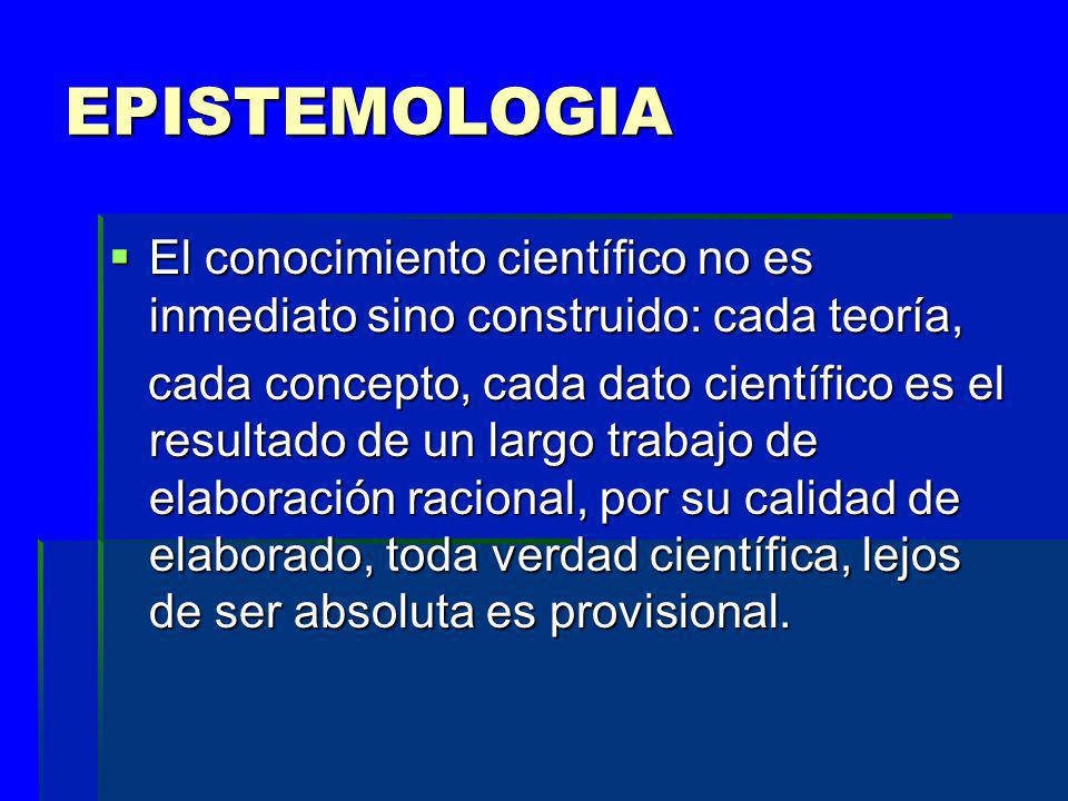 EPISTEMOLOGIA El conocimiento científico no es inmediato sino construido: cada teoría,