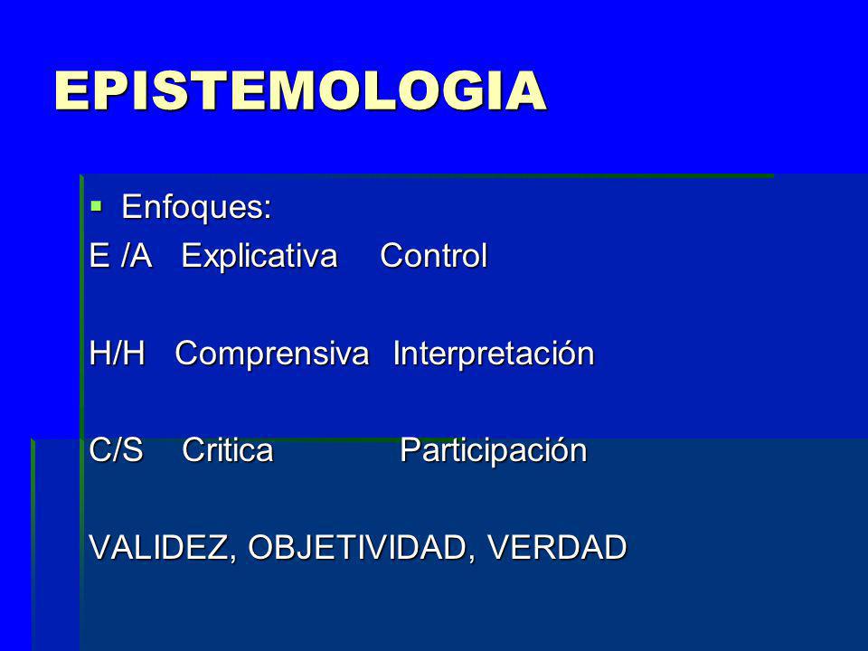 EPISTEMOLOGIA Enfoques: E /A Explicativa Control