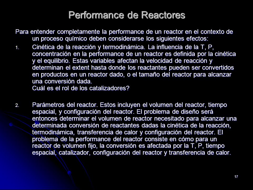 Performance de Reactores