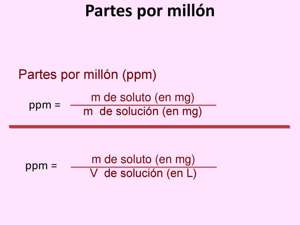 Partes por millón Partes por millón (ppm) ppm = ppm =