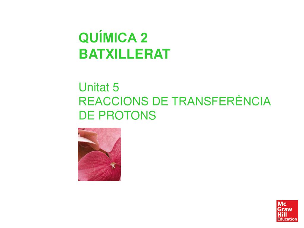 QUÍMICA 2 BATXILLERAT Unitat 5 REACCIONS DE TRANSFERÈNCIA DE PROTONS
