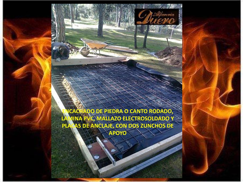 ENCACHADO DE PIEDRA O CANTO RODADO, LAMINA PVC, MALLAZO ELECTROSOLDADO Y PLACAS DE ANCLAJE, CON DOS ZUNCHOS DE APOYO