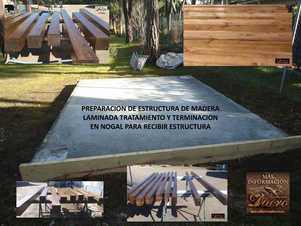 PREPARACION DE ESTRUCTURA DE MADERA LAMINADA TRATAMIENTO Y TERMINACION EN NOGAL PARA RECIBIR ESTRUCTURA