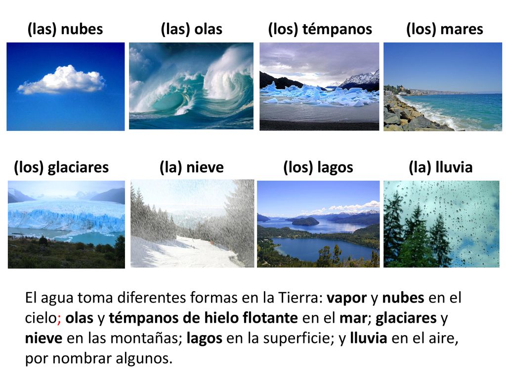 (las) nubes (las) olas (los) témpanos (los) mares (los) glaciares