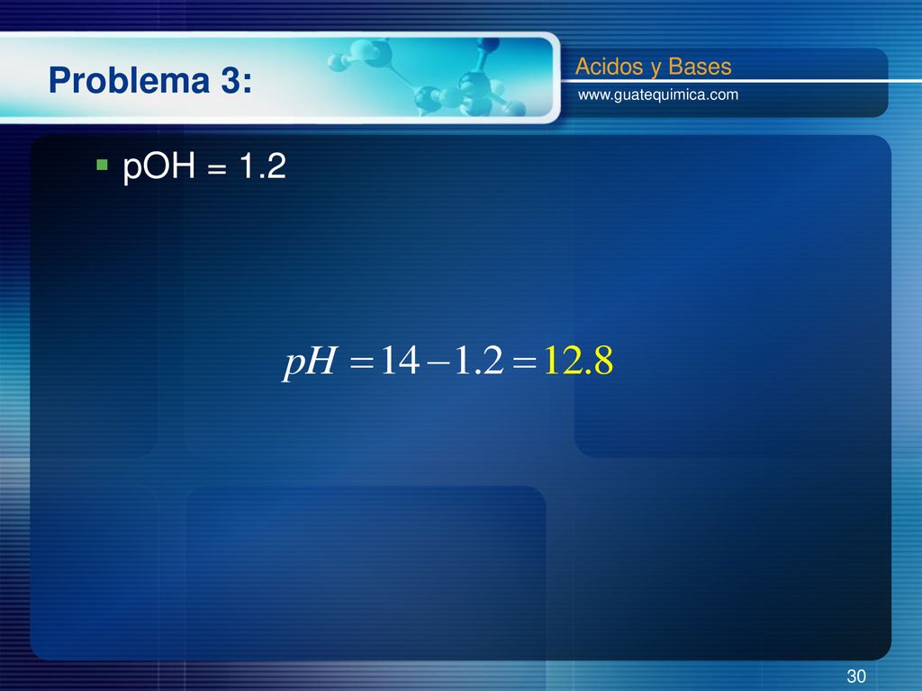Problema 3: Acidos y Bases   pOH = 1.2