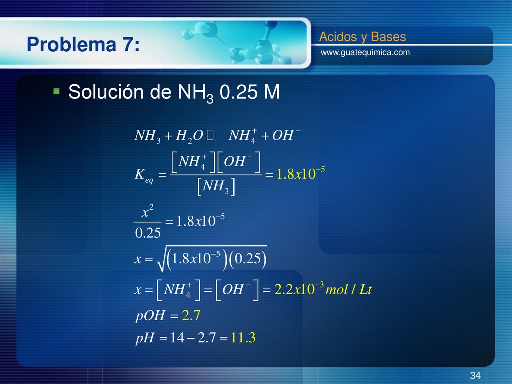 Problema 7: Acidos y Bases   Solución de NH M