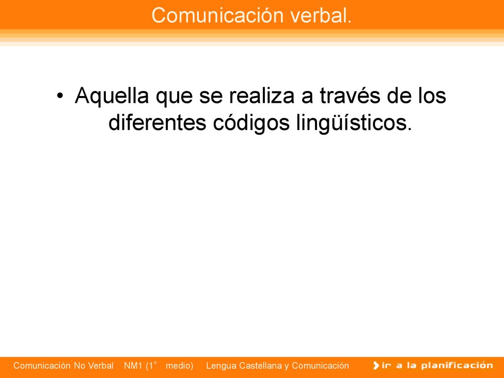 Comunicación verbal. Aquella que se realiza a través de los diferentes códigos lingüísticos.
