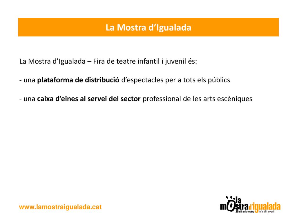 La Mostra d’Igualada La Mostra d’Igualada – Fira de teatre infantil i juvenil és: