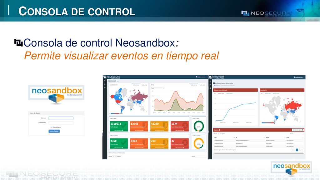Consola de control Consola de control Neosandbox: Permite visualizar eventos en tiempo real.