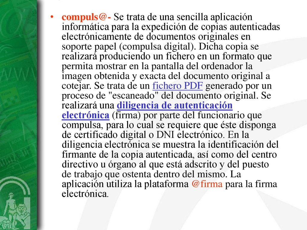 Se trata de una sencilla aplicación informática para la expedición de copias autenticadas electrónicamente de documentos originales en soporte papel (compulsa digital).