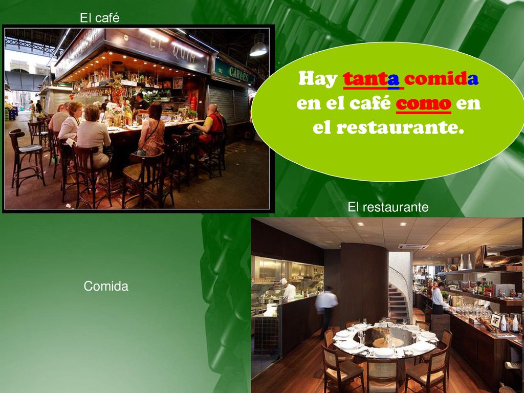 Hay tanta comida en el café como en el restaurante.