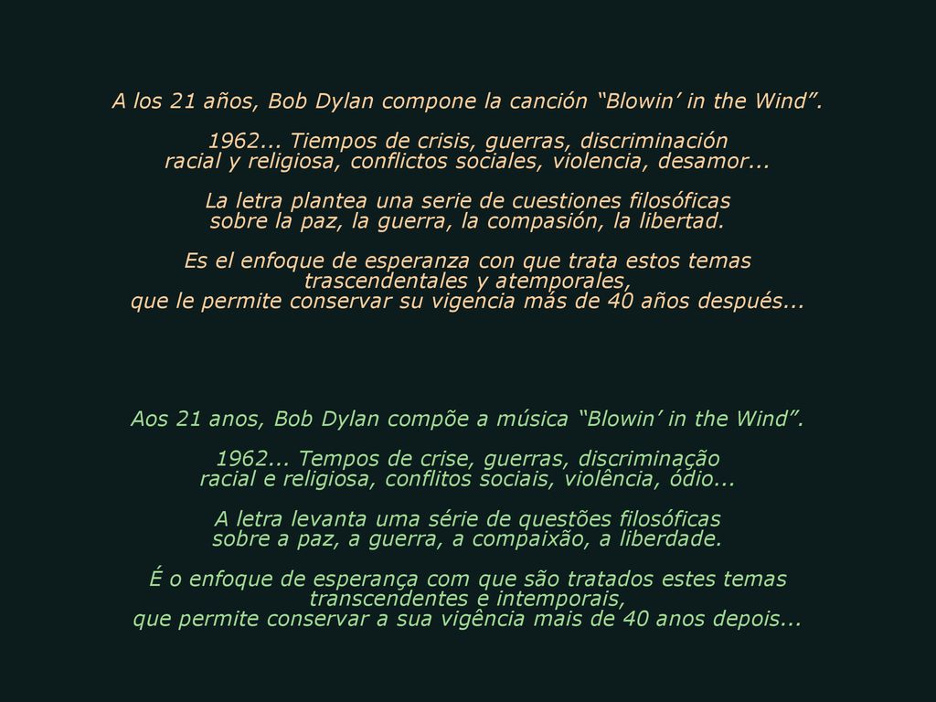 A los 21 años, Bob Dylan compone la canción Blowin’ in the Wind .