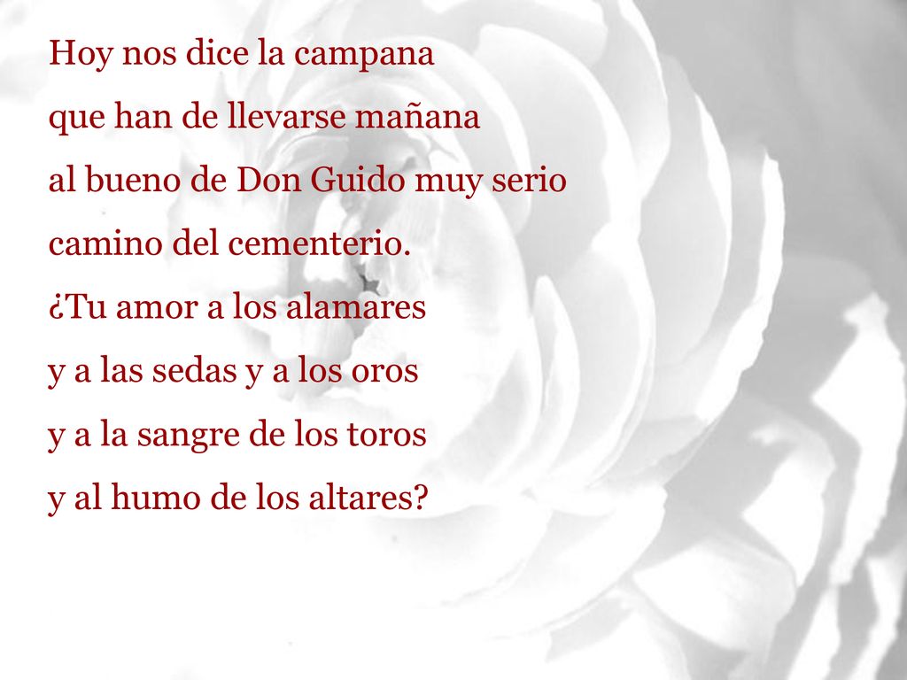 Hoy nos dice la campana que han de llevarse mañana. al bueno de Don Guido muy serio. camino del cementerio.