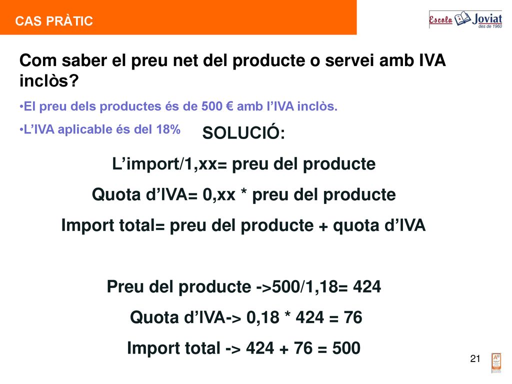 Com saber el preu net del producte o servei amb IVA inclòs