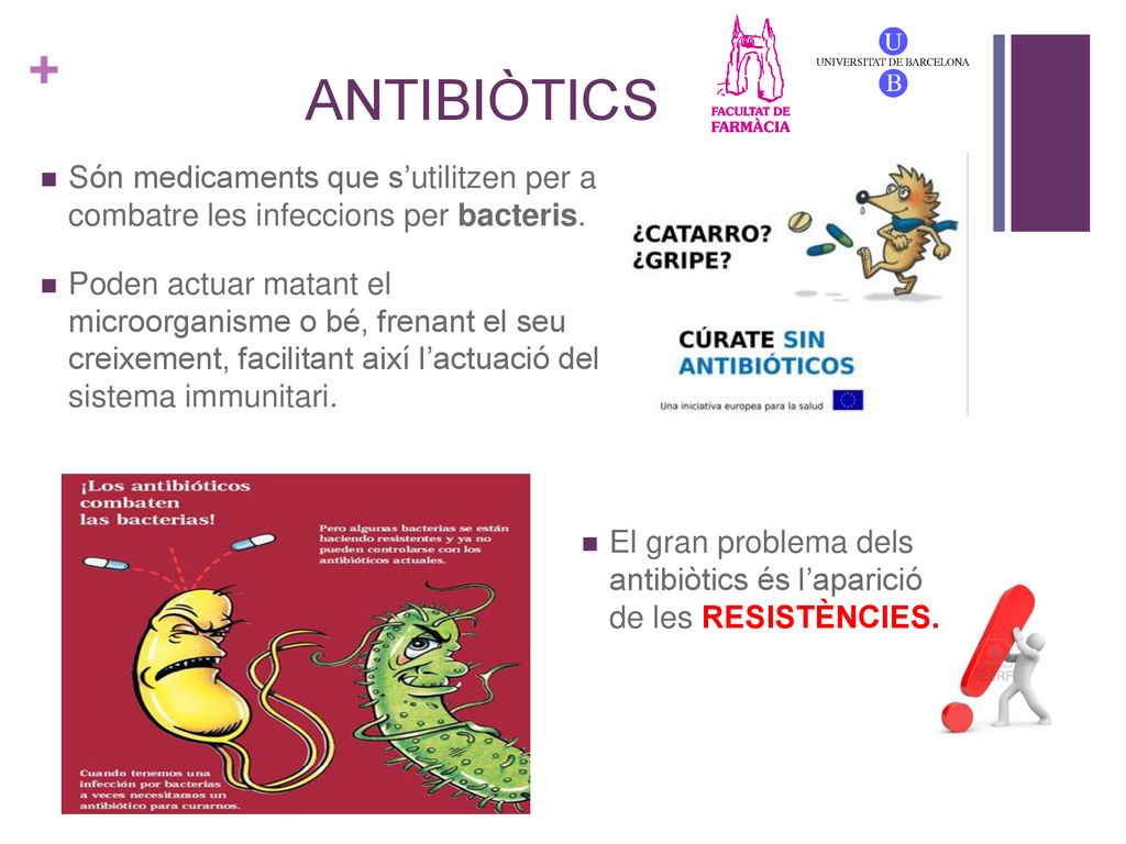 ANTIBIÒTICS Són medicaments que s’utilitzen per a combatre les infeccions per bacteris.