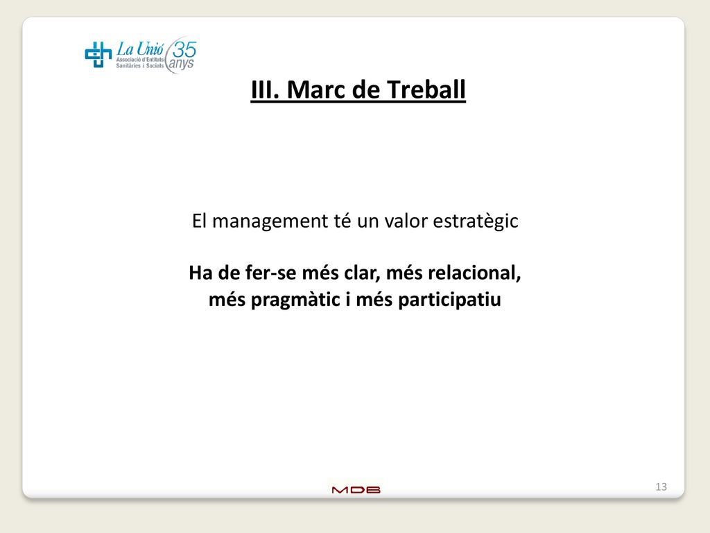 III. Marc de Treball El management té un valor estratègic