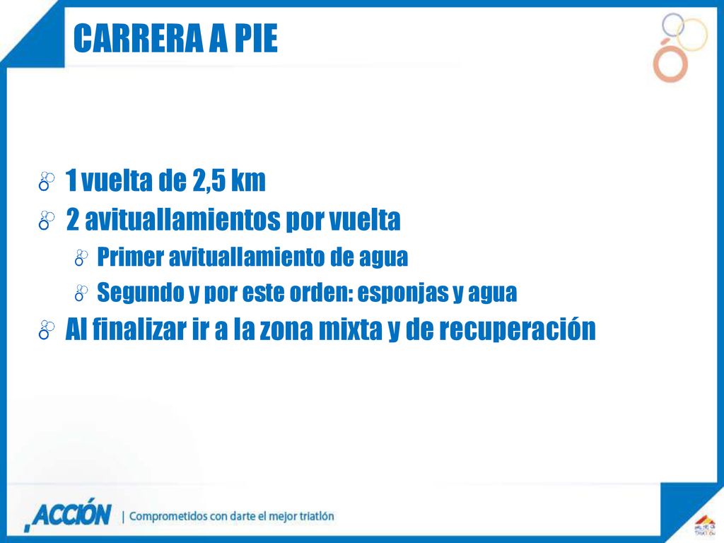Carrera a pie 1 vuelta de 2,5 km 2 avituallamientos por vuelta