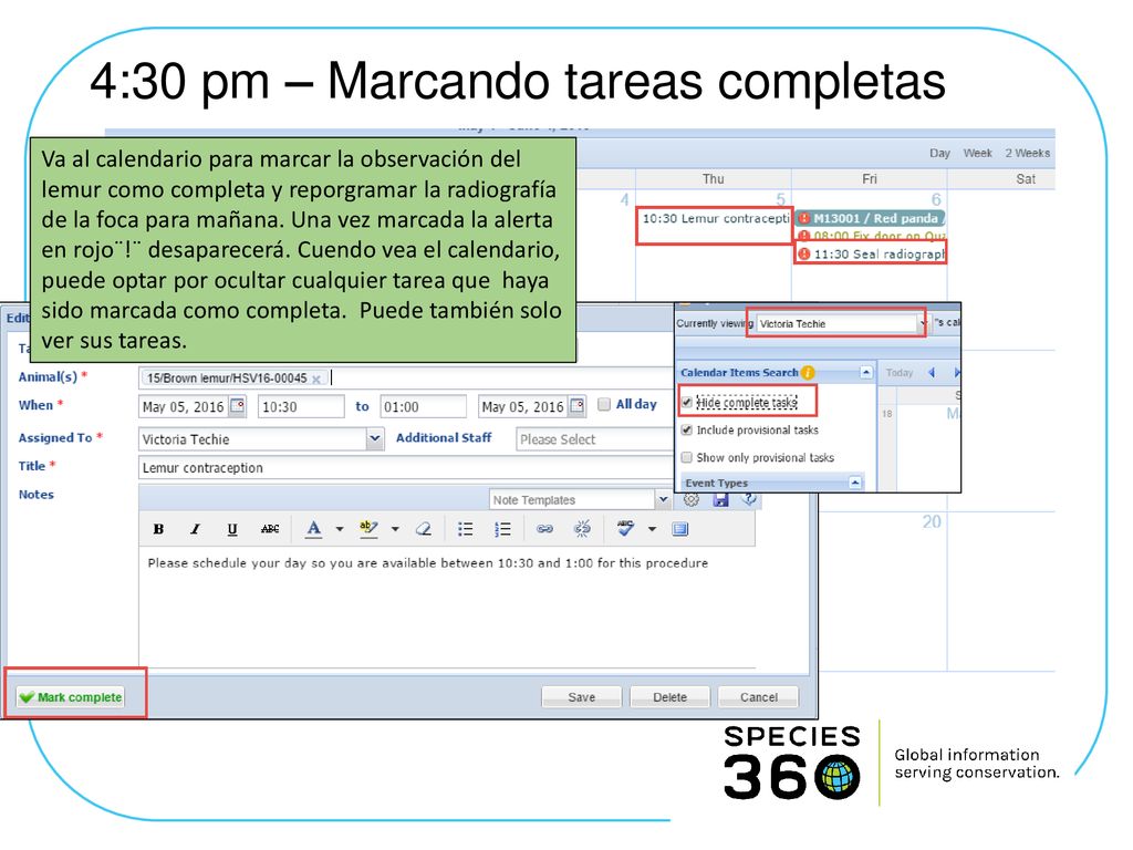 4:30 pm – Marcando tareas completas