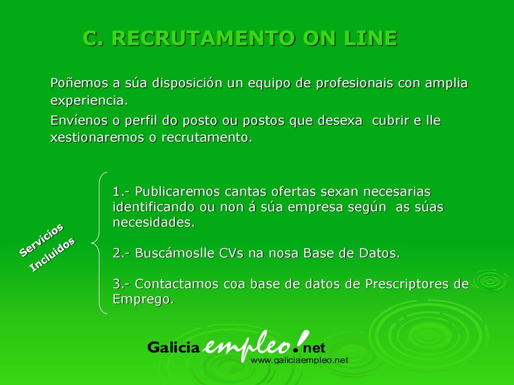 C. RECRUTAMENTO ON LINE Poñemos a súa disposición un equipo de profesionais con amplia experiencia.