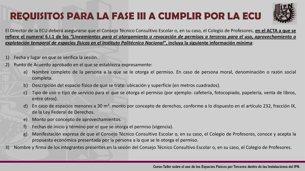REQUISITOS PARA LA FASE III A CUMPLIR POR LA ECU