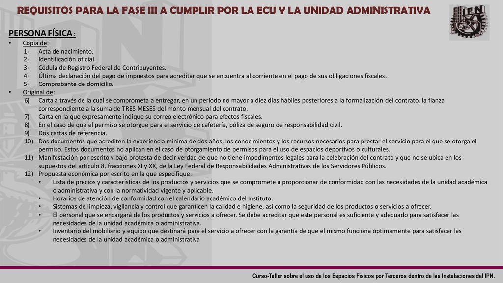 REQUISITOS PARA LA FASE III A CUMPLIR POR LA ECU Y LA UNIDAD ADMINISTRATIVA